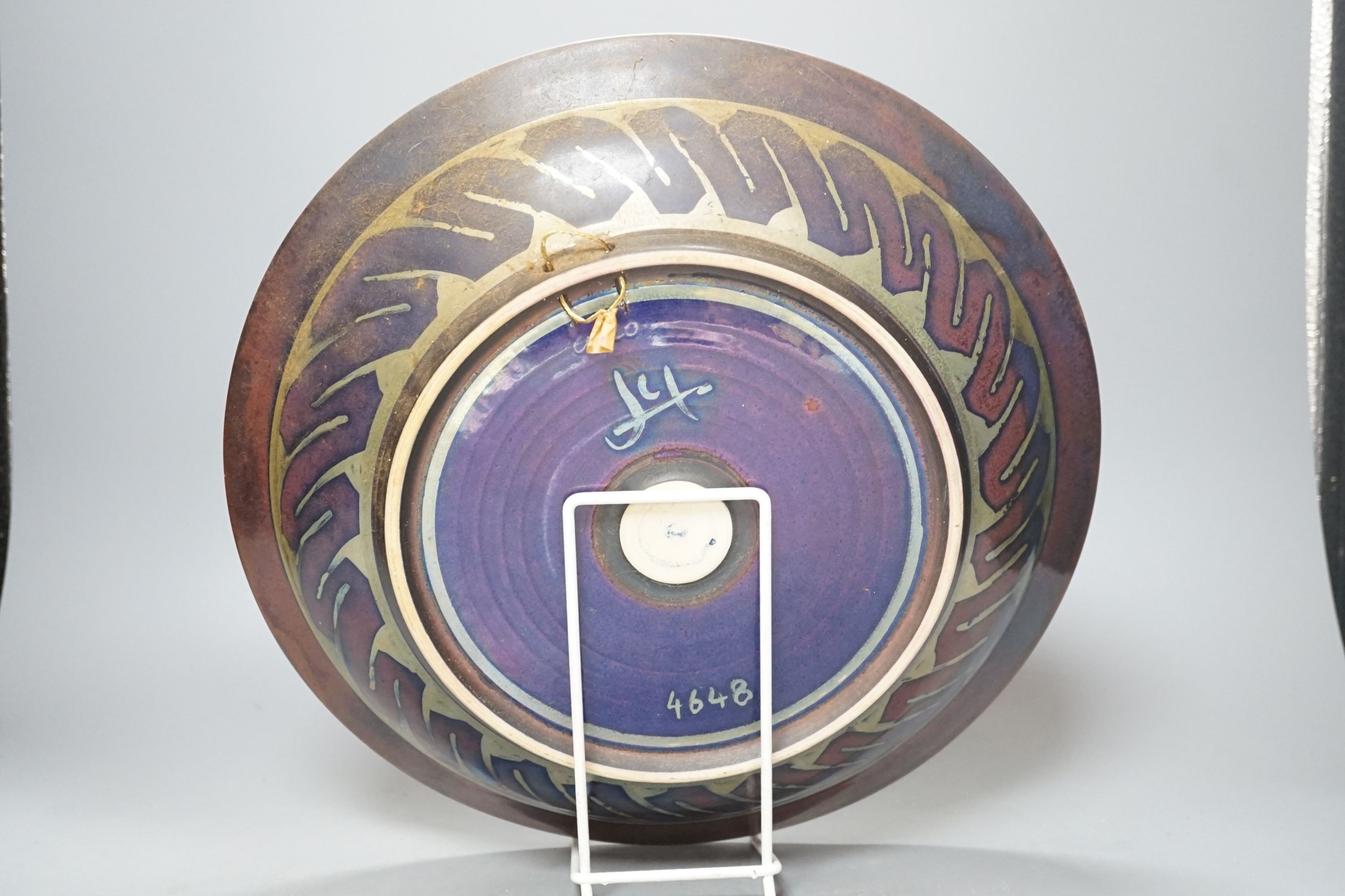 Jonathan Chiswell Jones, a lustre 'cockerel' dish, 34cms diameter.